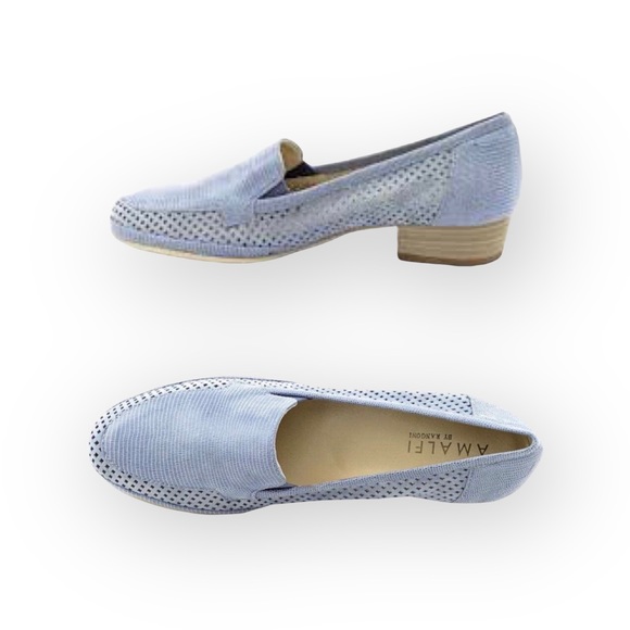 Amalfi Shoes - Amalfi by Rangoni ❃ Fabrizia Perforated Suede Moccasin Flats ❃ Chambray Metallic